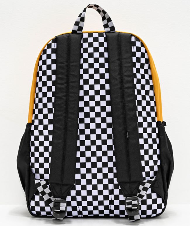 vans sporty realm plus black & yellow checkerboard backpack